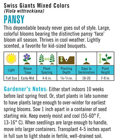 Pansy Swiss Giants Mixed Colors Seeds