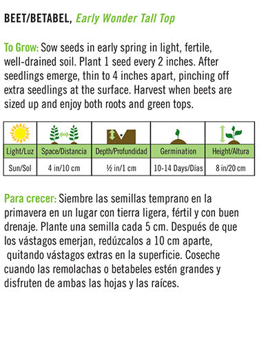 'Early Wonder Tall Top' Beet/Betabel - Spanish/English