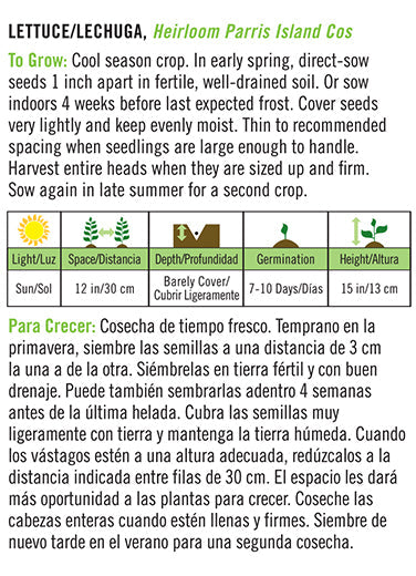 'Heirloom Parris Island Cos' Lettuce/Lechuga - Spanish/English
