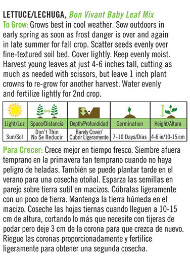 'Bon Vivant Baby Leaf Mix' Lettuce/Lechuga - Spanish/English